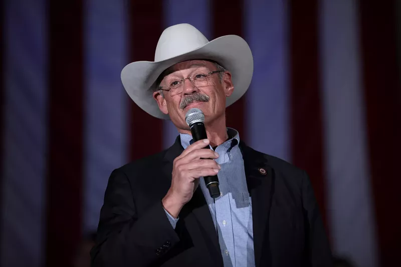 Image: mark finchem in a cowboy hat