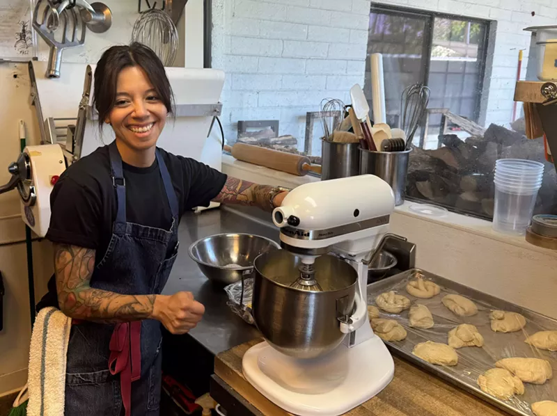 Image: Crystal Kass using a mixer.