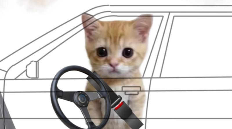 Image: clip art of a kitten in a car