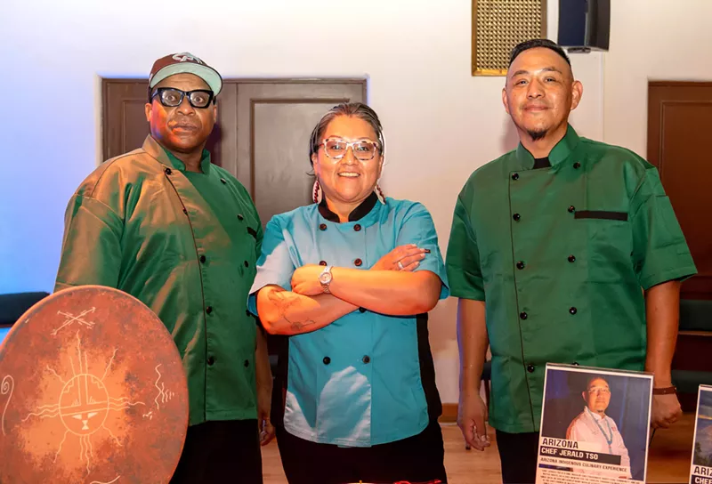 Image: Arizona chefs (from left) Appolon Lewis, Denella Belin and Jerald Tso will present a tasting menu featuring Indigenous dishes and ingredients to more than 300 food editors, journalists and media influencers at Conde Nast in New York City on Sept. 17.