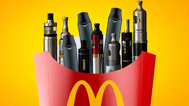 a mcdonald's fry sleeve with vapes in it