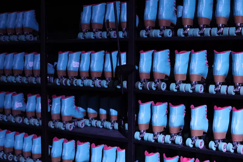 Image: A wall of roller-skates.
