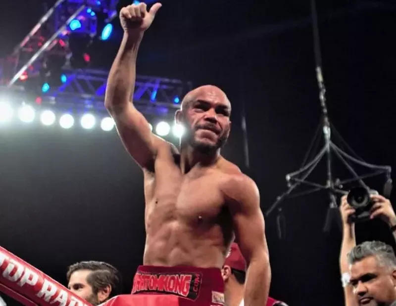 Image: Ray Beltran after beating Paulus Moses for the WBO lightweight title in 2018.