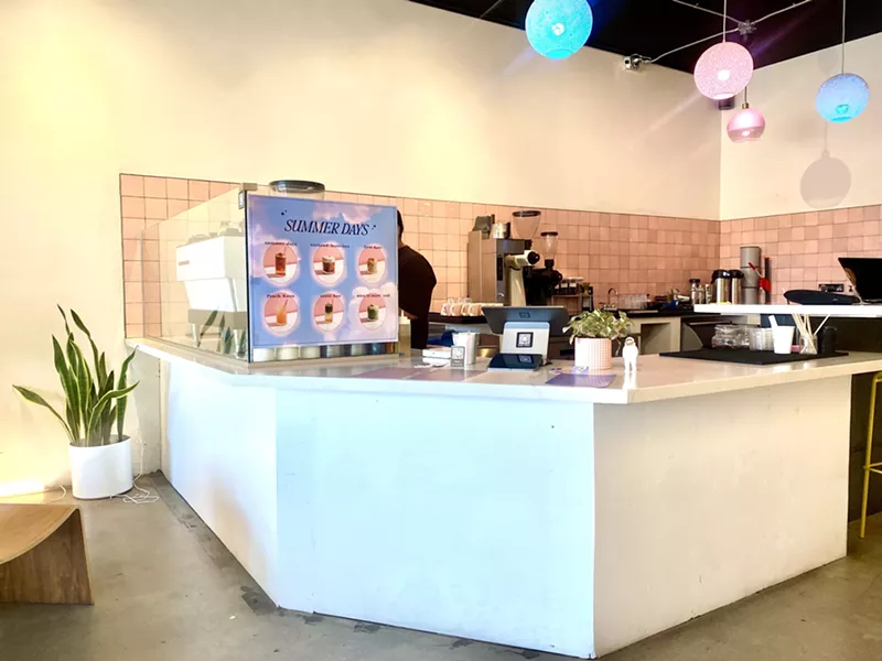 Image: Spce Coffee is decorated with hues of baby pink, light blue, and lavender.