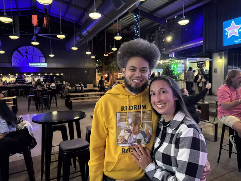 Image: After voting, Phoenix couple Natasha and Jason Thompson went to Bad and Boozie Bingo at The Churchill on election night.