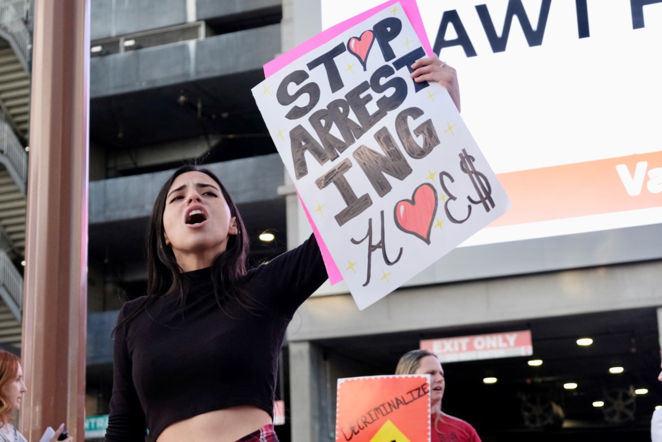 Advocates for the rights of sex workers protested outside the Footprint Center on February 6.