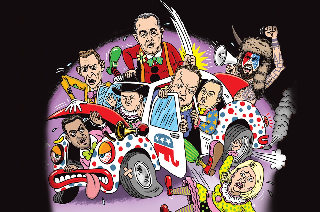The clown car of candidates in the race for Arizona's 8th Congressional District include, clockwise from left, Abe Hamadeh, Blake Masters, Rollie Stevens, Trent Franks, Anthony Kern, Ben Toma, Jacob Chansley and Debbie Lesko.