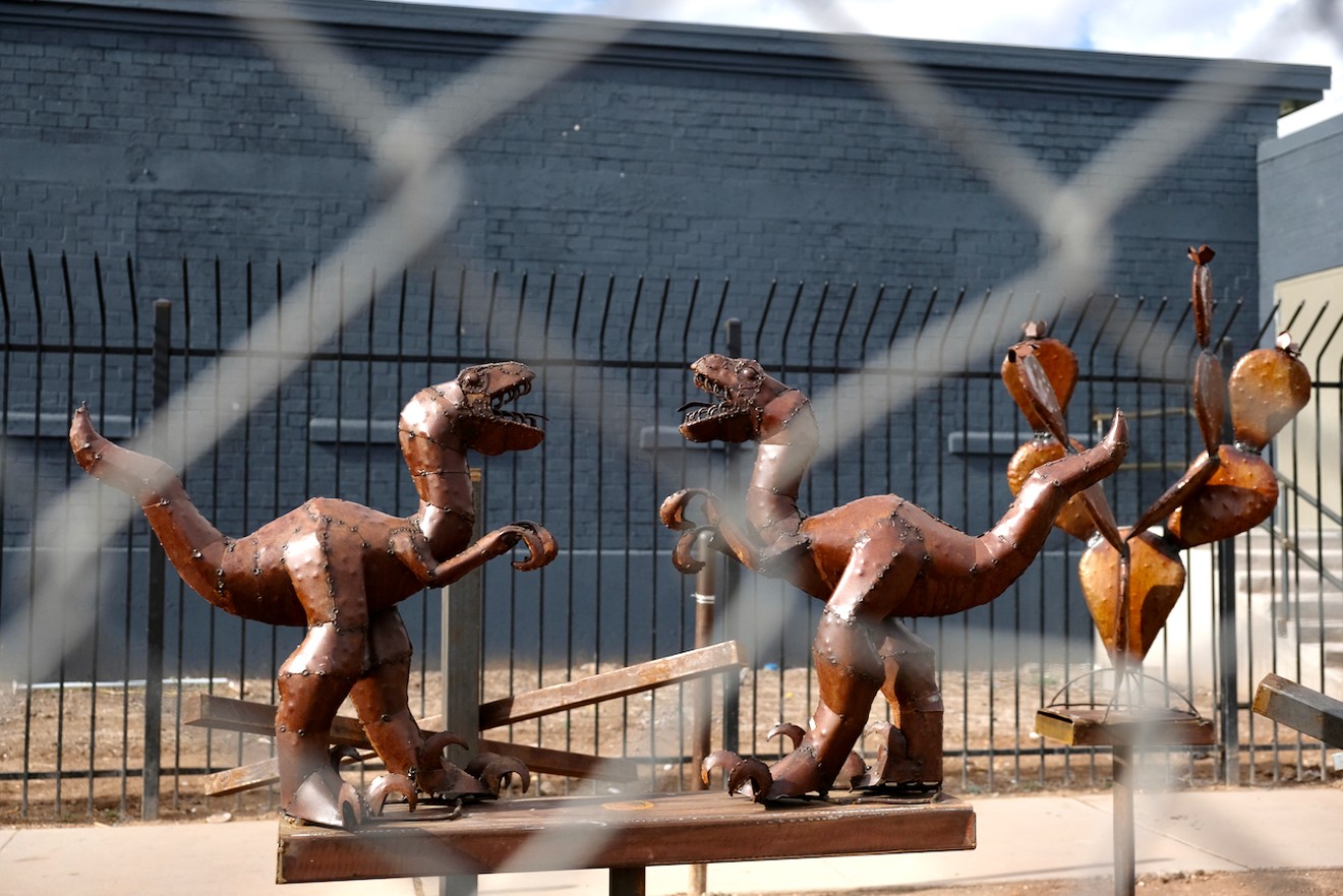 Metal sculptures remain in place in a downtown homeless encampment despite a city deadline to remove them.