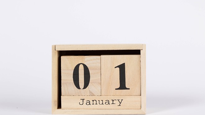 Wooden calendar blocks set to Jan. 1.