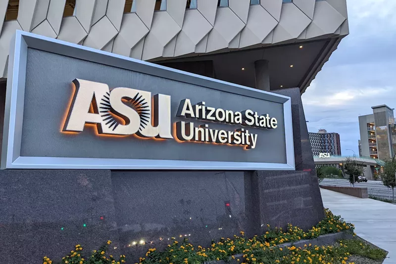 Image: an ASU sign on the exterior of a building