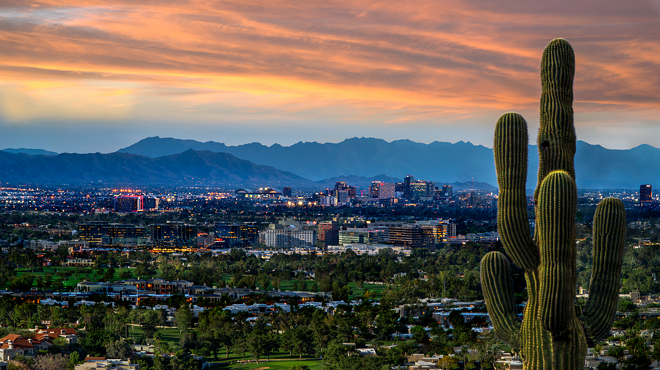 Phoenix skyline at sunset.