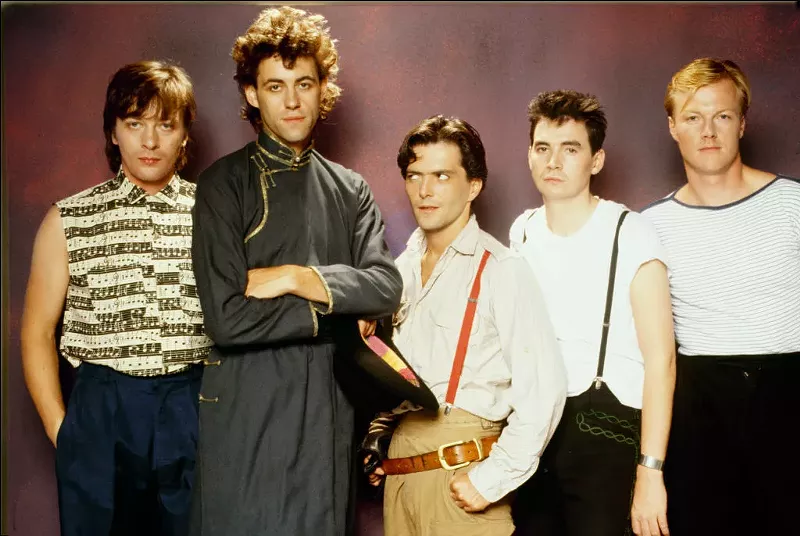 Image: Garry Roberts, Bob Geldof, Pete Briquette, Johnnie Fingers and Simon Crowe of the Boomtown Rats in August 1982.