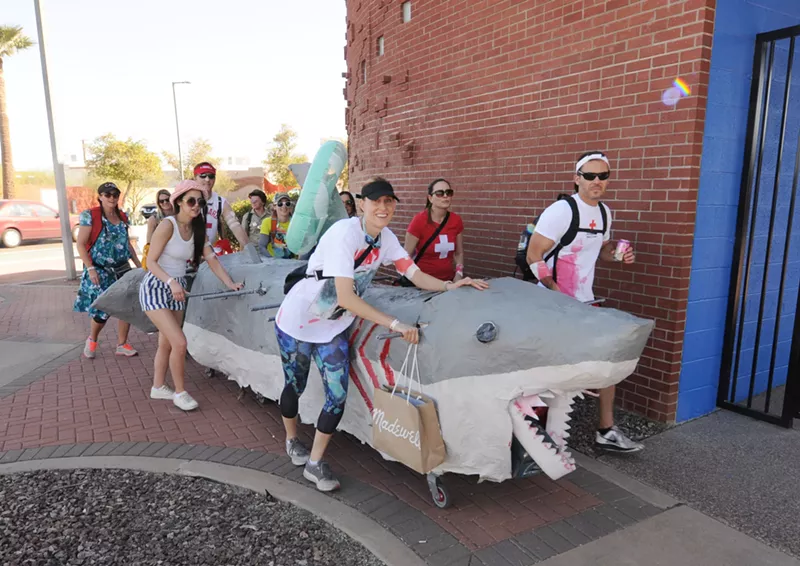 Image: A Jaws-themed team races in the 2020 Idiotarod.