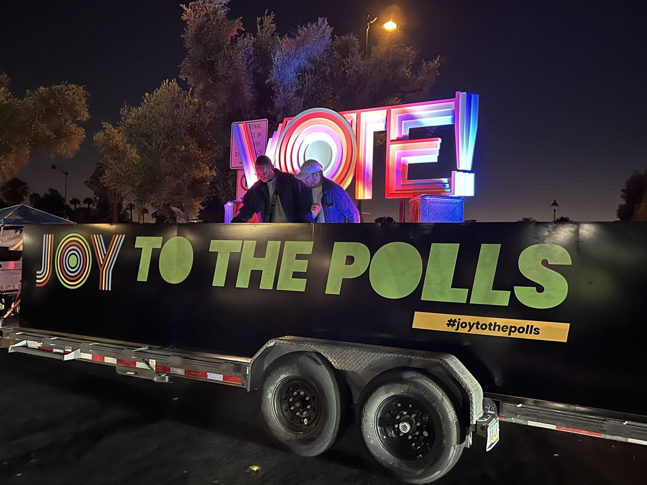 On their final stop of the night, the DJs of Joy to the Polls gave folks waiting in line to vote at Mesa Convention Center a little musical relief.