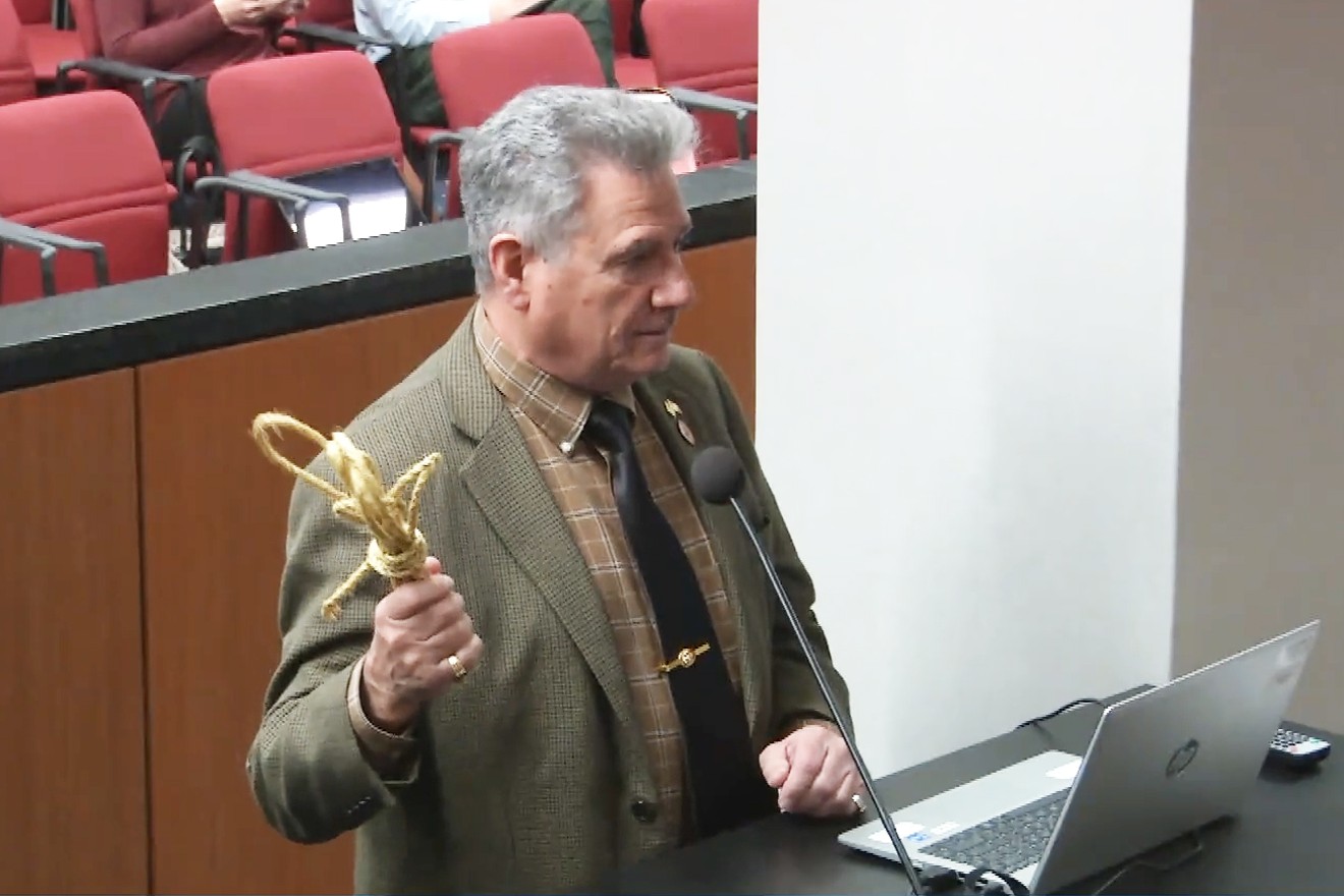 Senator Sonny Borrelli illustrates his Industrial Hemp Program catchphrase, "rope not dope," during a February 9 legislative hearing.