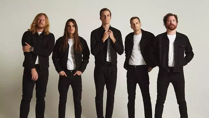Image: The Maine, from left: Jared Monaco, Patrick Kirch, John O’Callaghan, Kennedy Brock, and Garrett Nickelsen.