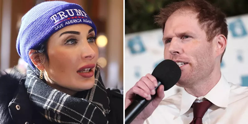 Image: laura loomer and stephen richer in separate photos
