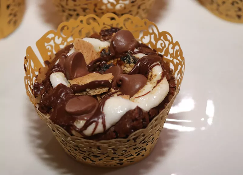 Image: A Happy Camper brownie made with toasted marshmallows, graham crackers, and Ghirardelli chocolate can be infused with cannabis at Lez Get Baked.