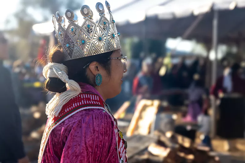 Image: Amy Naazbah Reeves-Begaye Miss Navajo Nation 2023, wears the crown in Window Rock.