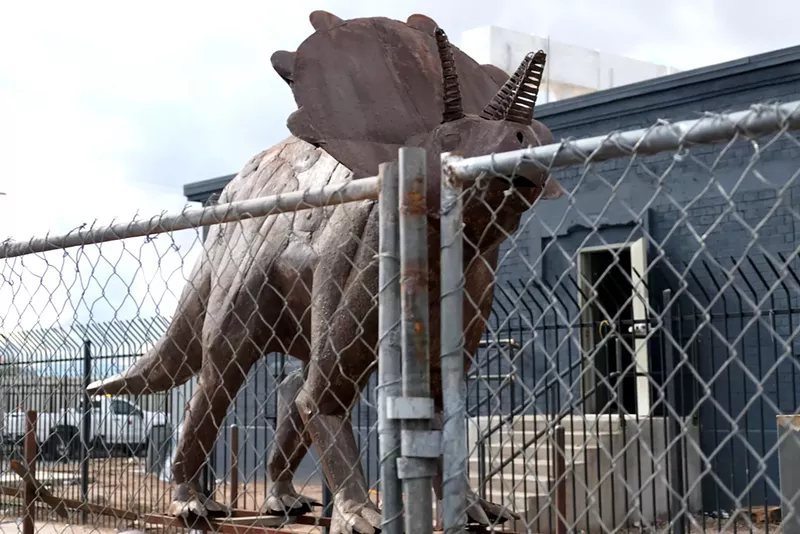 Image: The city of Phoenix gave a California kitchen company 30 days to remove metal sculptures, including this triceratops, that are in the public right of way.