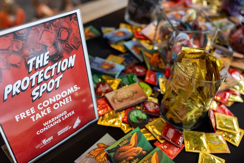 Image: Guests could take condoms from a table on the way out.