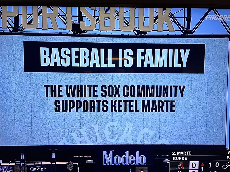 Image: The Chicago White Sox display a sign in solidarity with Arizona Diamondbacks star Ketel Marte after a fan heckled him during Wednesday’s game at Rate Field.