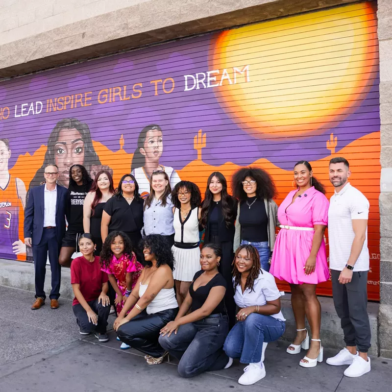 Image: Artist Antoinette Cauley collaborated with the Phoenix Mercury on a mural mentorship program for young girls and women.