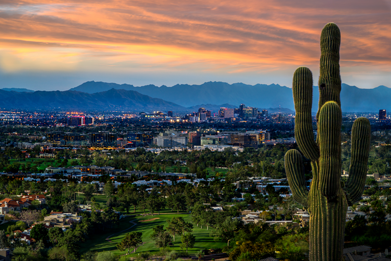 Image: Phoenix skyline at sunset.