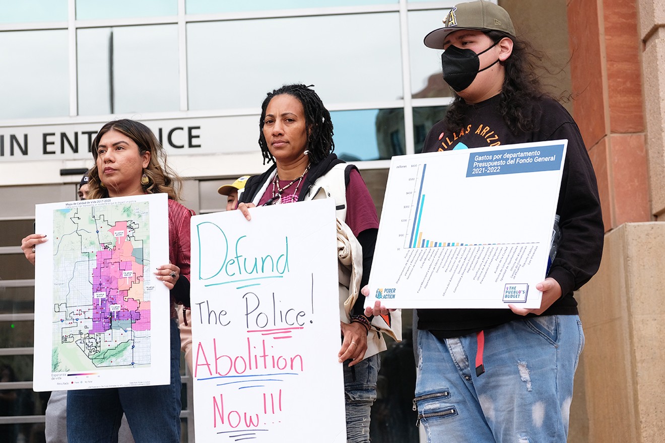Activists with groups including Poder in Action and Black Lives Matter Metro Phoenix held a press conference outside Phoenix City Hall on March 1.
