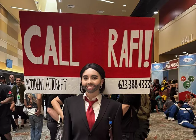 Image: Local cosplayer Chloe Adams as a Rafi billboard at Phoenix Fan Fusion 2025.