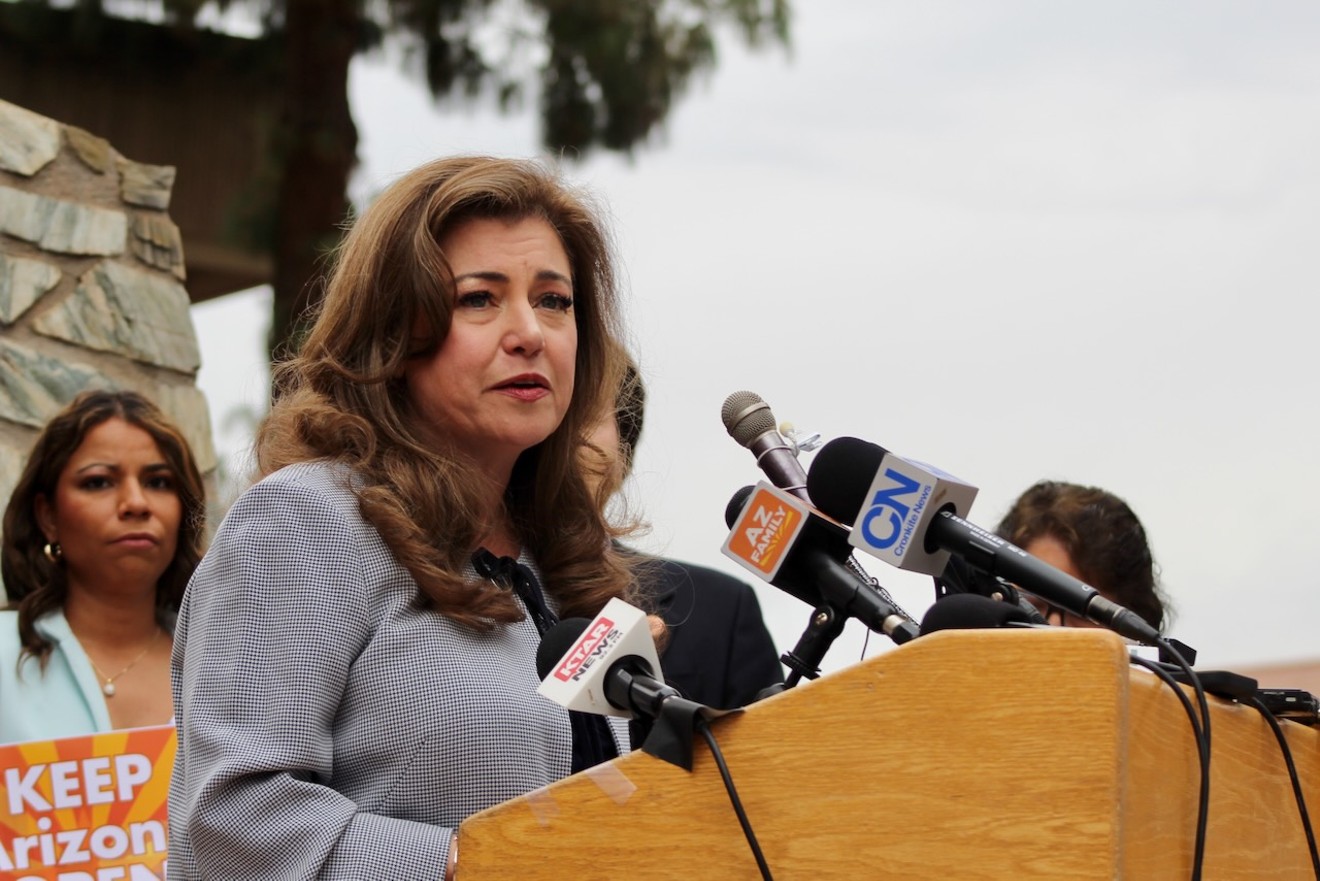 Mónica Villalobos, CEO of the Arizona Hispanic Chamber of Commerce, spoke against an effort by Republican lawmakers to widen use of E-Verify during a press conference on Monday.