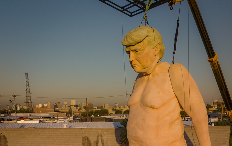 Titled "Crooked and Obscene," the statue appeared in Phoenix on Thursday but is apparently on to its next destination.