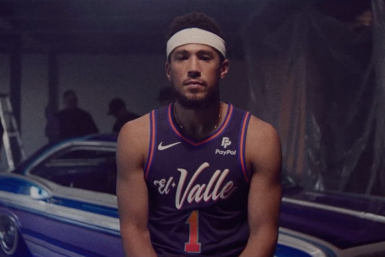 Devin Booker models the El Valle City Edition jersey the Phoenix Suns are wearing 13 times during the 2023-24 NBA season.