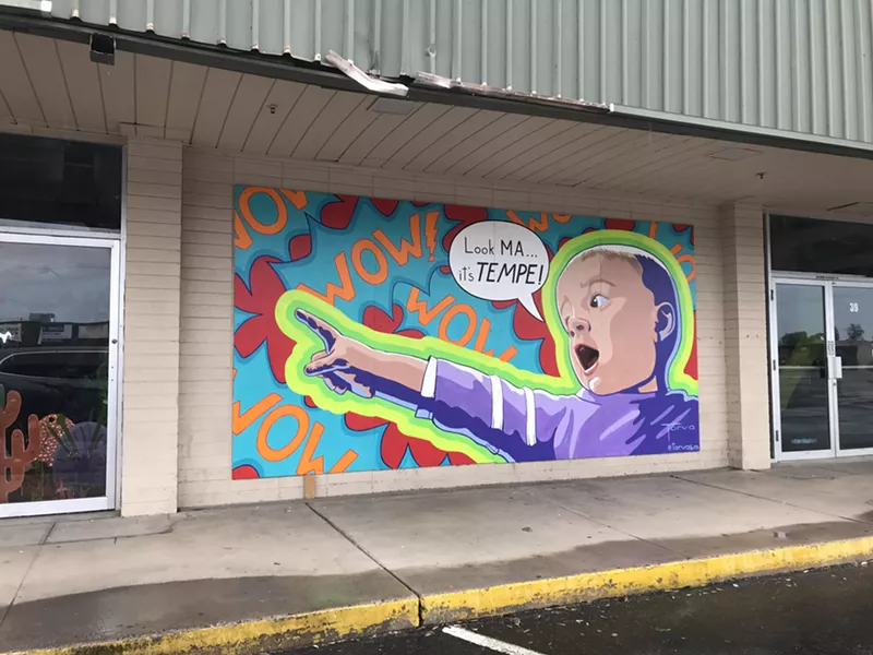 Image: Amazed Baby (2018) by Lucretia Torva is one of several murals at Danelle Plaza.