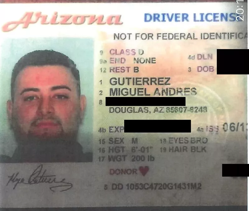 Image: A copy of former Douglas Police Department Officer Miguel Gutierrez' driver's license.