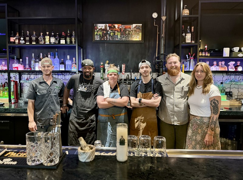 The Guadalupe on Main is helmed by industry pros including (from left) head bartender Seth Sherwood, chef Salim Council, chef Hannah Carpenter, chef Colin Burkhardt, and co-owners Michael Schreier and Alysia Gratton.