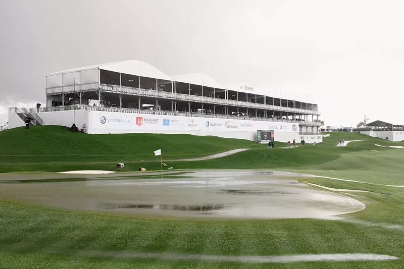 Image: Detail of the 18th green as rain falls during a weather delay at the Pro-am to the WM Phoenix Open at TPC Scottsdale on Feb. 7, in Scottsdale.