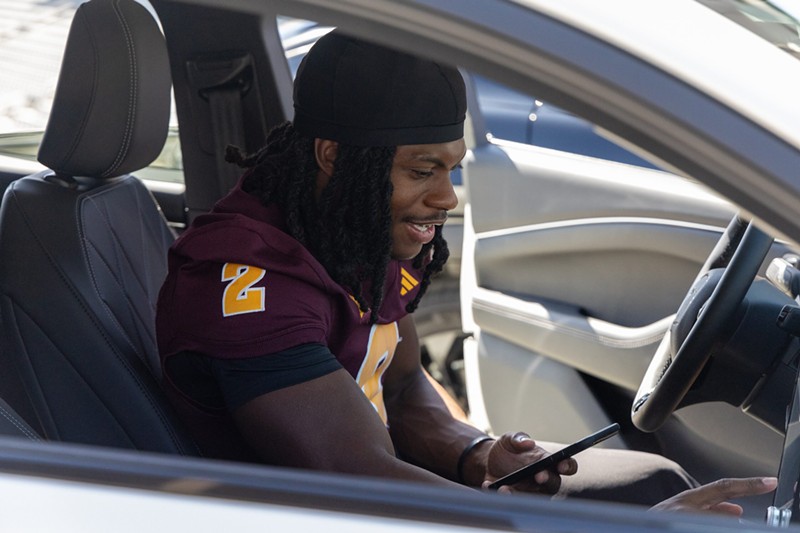 Arizona State running back Kyson Brown was one of the seven players who received a new car from San Tan Ford Thursday because of an NIL deal.