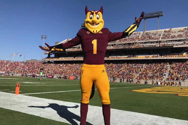Image: Sparky the Sun Devil will cheer on ASU's football squad on Thursday, September 1.