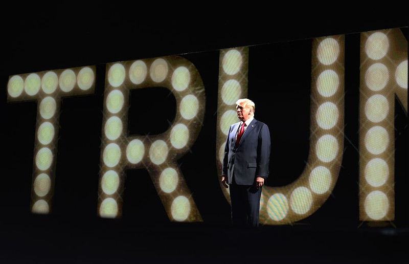 Donald Trump walks on stage to speak on the fourth day of the Republican National Convention in Milwaukee.