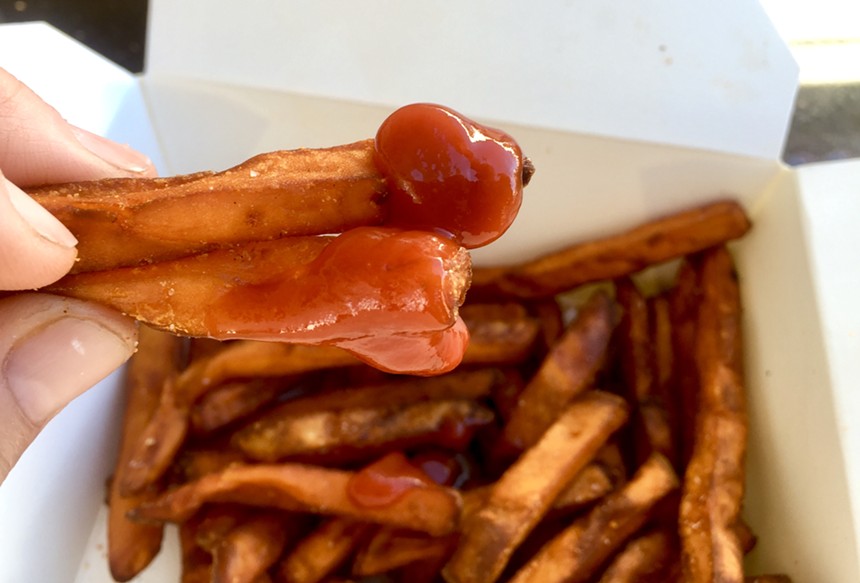 Nothing soggy about these sweet potatoe fries from Seed Shack. - ALLISON YOUNG