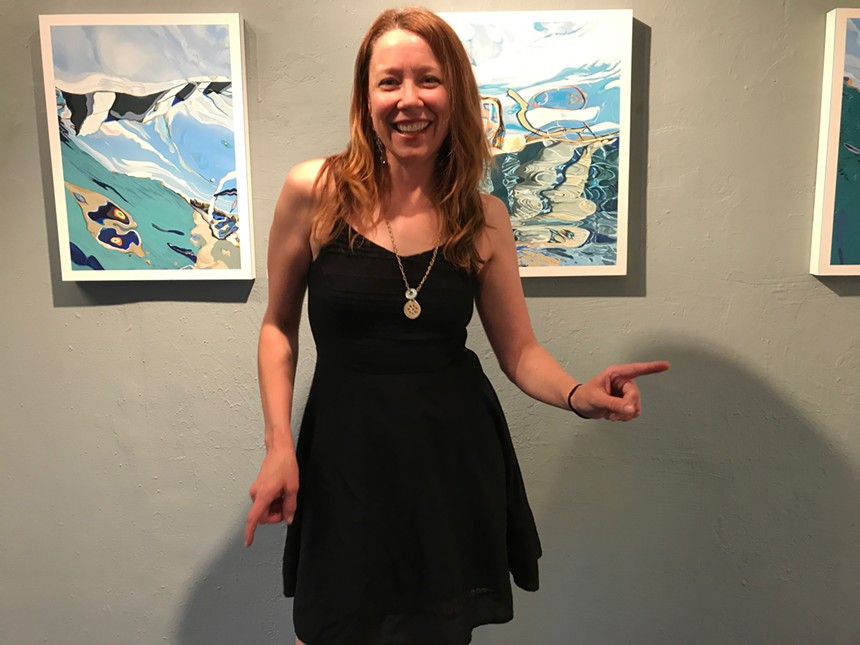 Abbey Messmer with her artworks at The Lodge Art Studio. - LYNN TRIMBLE
