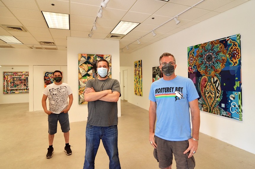 Left to right, Fausto Fernandez, Grant Vetter, and Bill Dambrova work inside a Phoenix gallery space. - FAUSTO FERNANDEZ