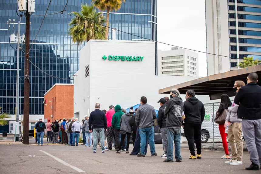 A crowd gathered when Curaleaf Midtown began selling recreational marijuana in early 2021. - JACOB TYLER DUNN