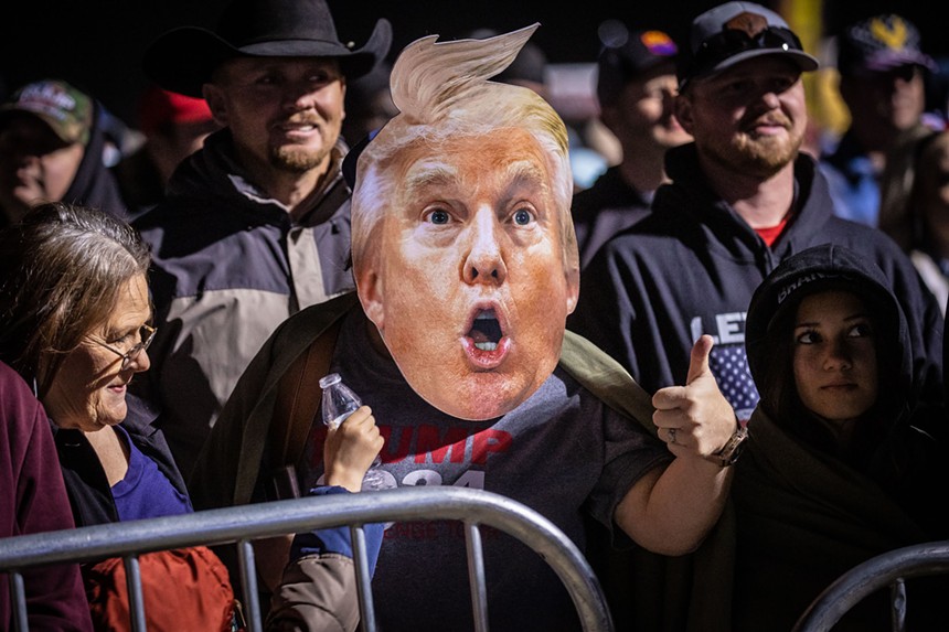 Some crowd members at the Save America rally in Florence, Arizona got really into Trump. This person wore a Donald Trump mask. - JACOB TYLER DUNN