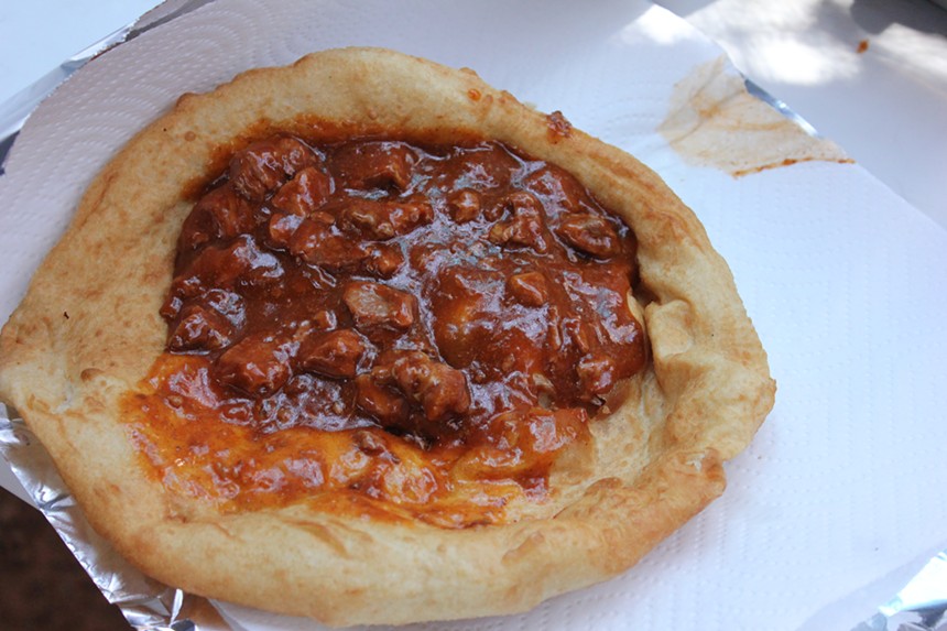 Frybread smothered with red chili from The Stand. - CHRIS MALLOY