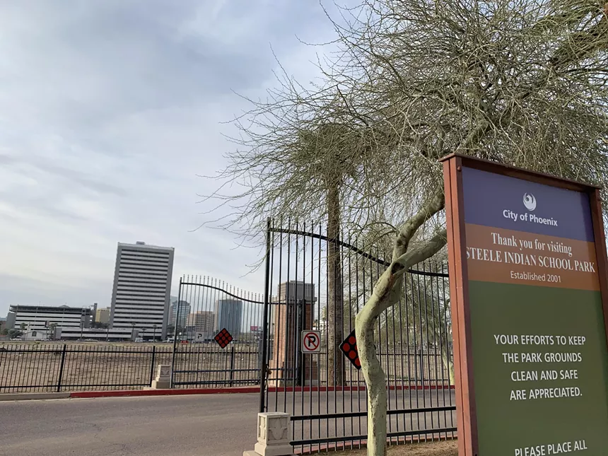 The view inside one entrance of Steele Indian School Park shows housing development nearby. - KRISTEN MOSBRUCKER