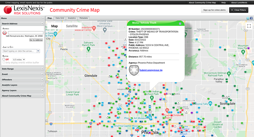The city of Phoenix community crime map is a tool that helps residents report tips in an effort to solve crimes. - CITY OF PHOENIX