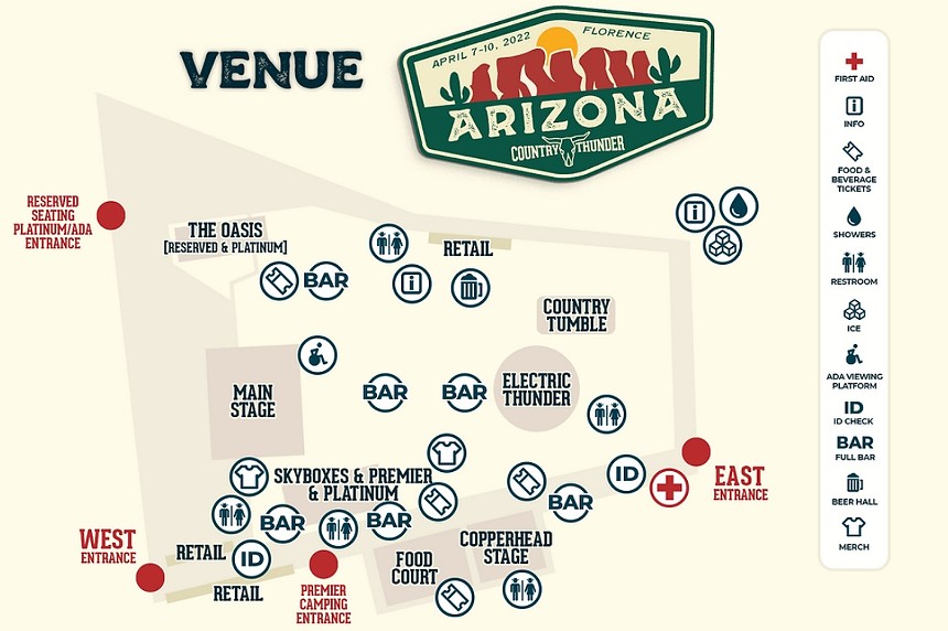A map of the festival grounds (click the upper-right corner to enlarge). - COUNTRY THUNDER