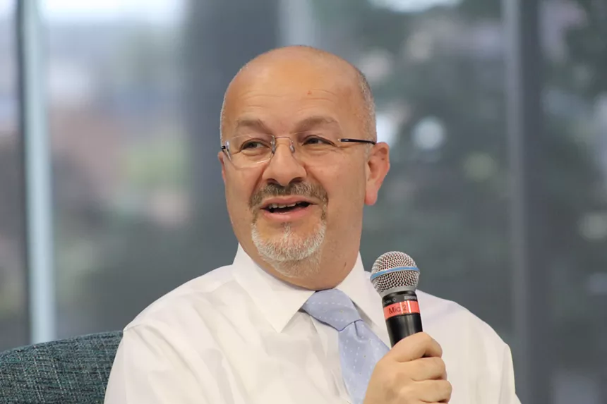 Reyad Fezzani, vice chairman of Carbon Collect Inc. in Dublin, speaks at Arizona State University on Monday afternoon. - ELIAS WEISS